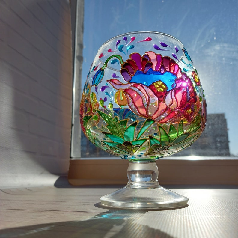 Stained Glass Vase Lamp 5 1/2 in 14 cm Poppyes Round Etsy
