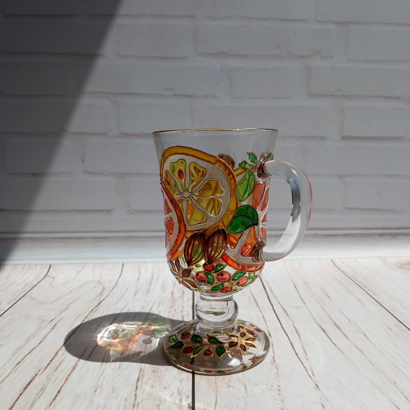 Stained Glass Coffee Cup 6 3/4 oz 200 ml Hand Painted Etsy