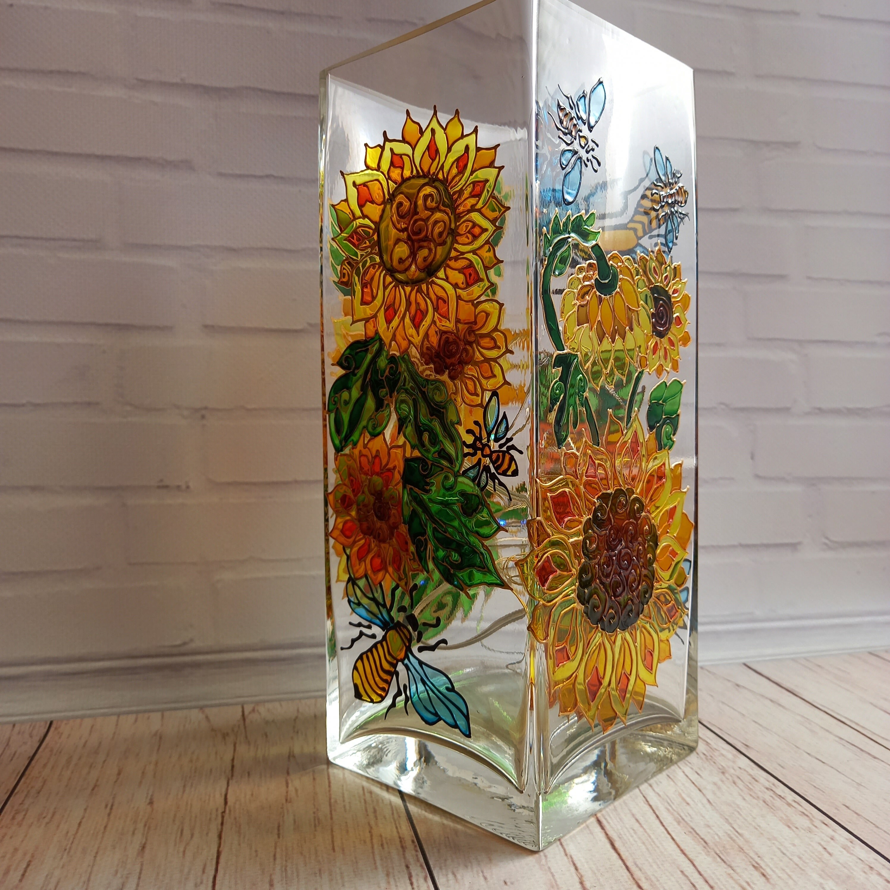 Tall Stained Glass Vase 1044 in 261010 cm Sunflowers Etsy