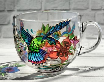 Kaffekopp 17 oz Kolibri Anpassad kopp Personlig kopp Mugg i målat glas Gåva till fågelälskare Gåva till barnbarn Bästa vängåva