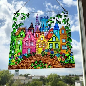 Stained glass Sun catcher 11*11 in ( 28*28 cm) Stained glass window Gift for friend Stained glass panel Gift for dad Housewarming gift