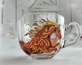 Coffee cup Fire Horse Personalized cup Custom cup Horse lover gift Zodiac gift 21st birthday gift New years 2026 Red horse Christmas gift