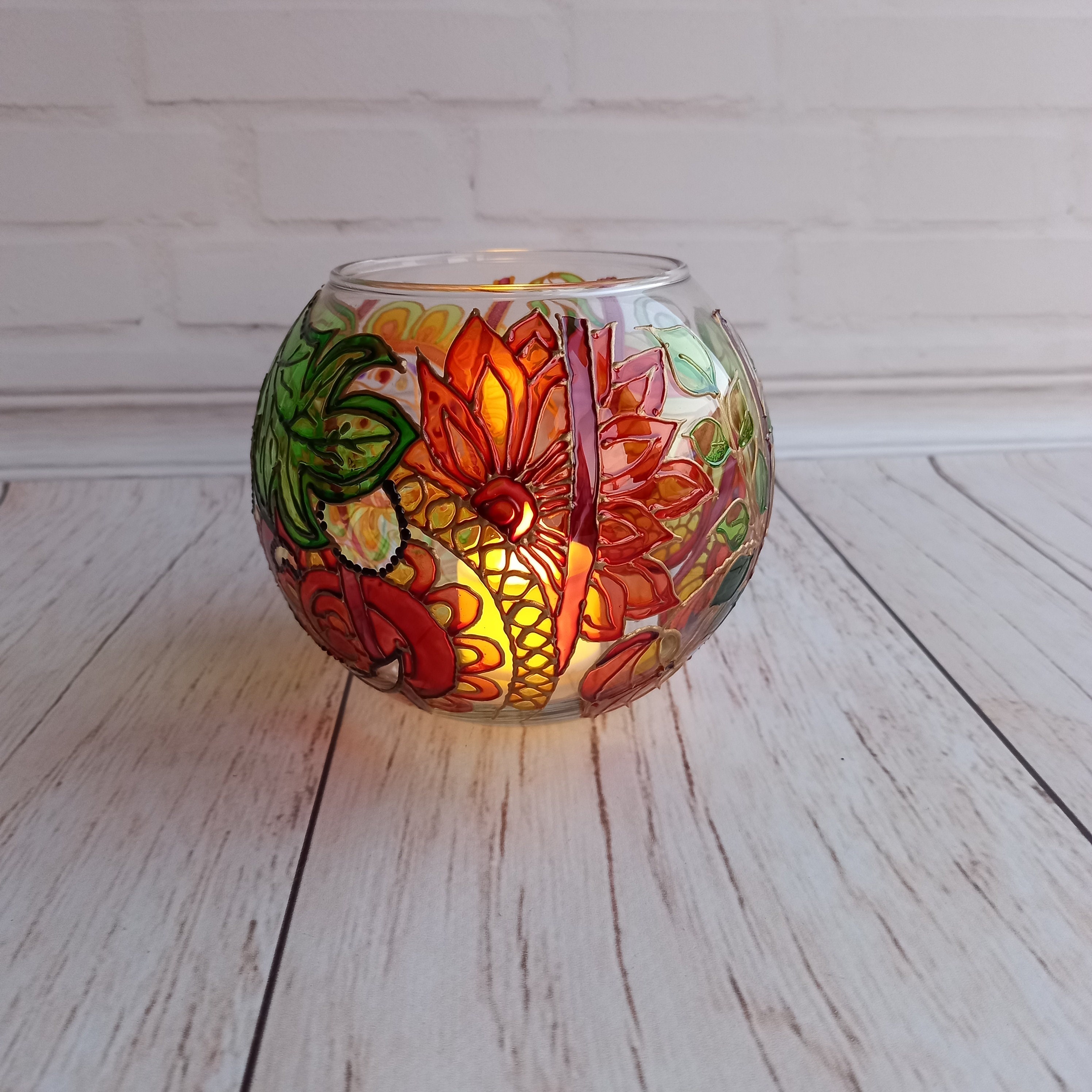 Stained Glass Vase Lamp 4 1/3 in 11 cm Round Candlestick Etsy