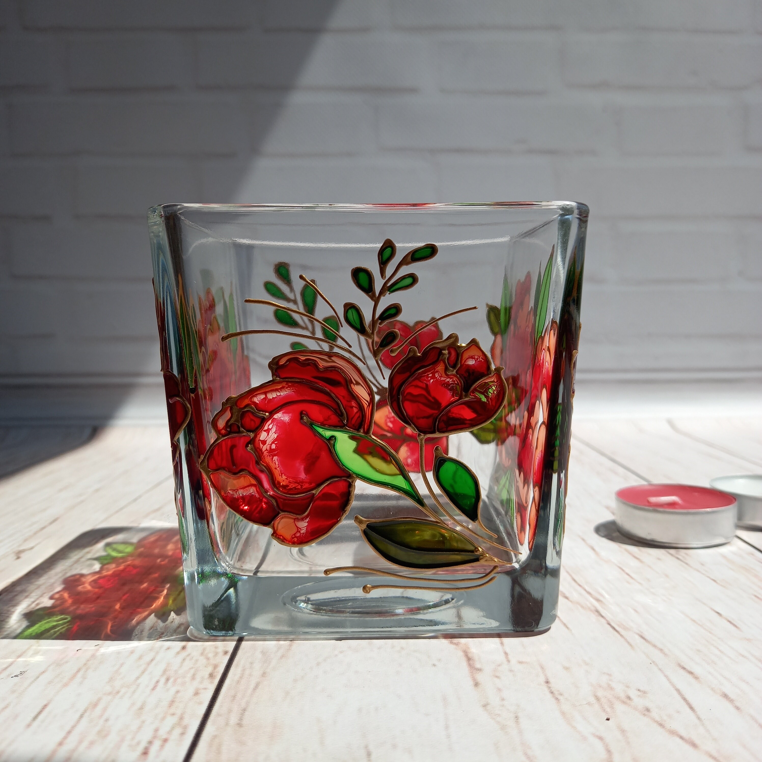 Stained Glass Tea Light Holder 444 in 101010 cm Square Etsy