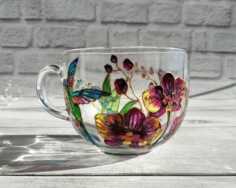 Stained Glass Hummingbird Coffee Cup: Personalized Bird Lover Gift