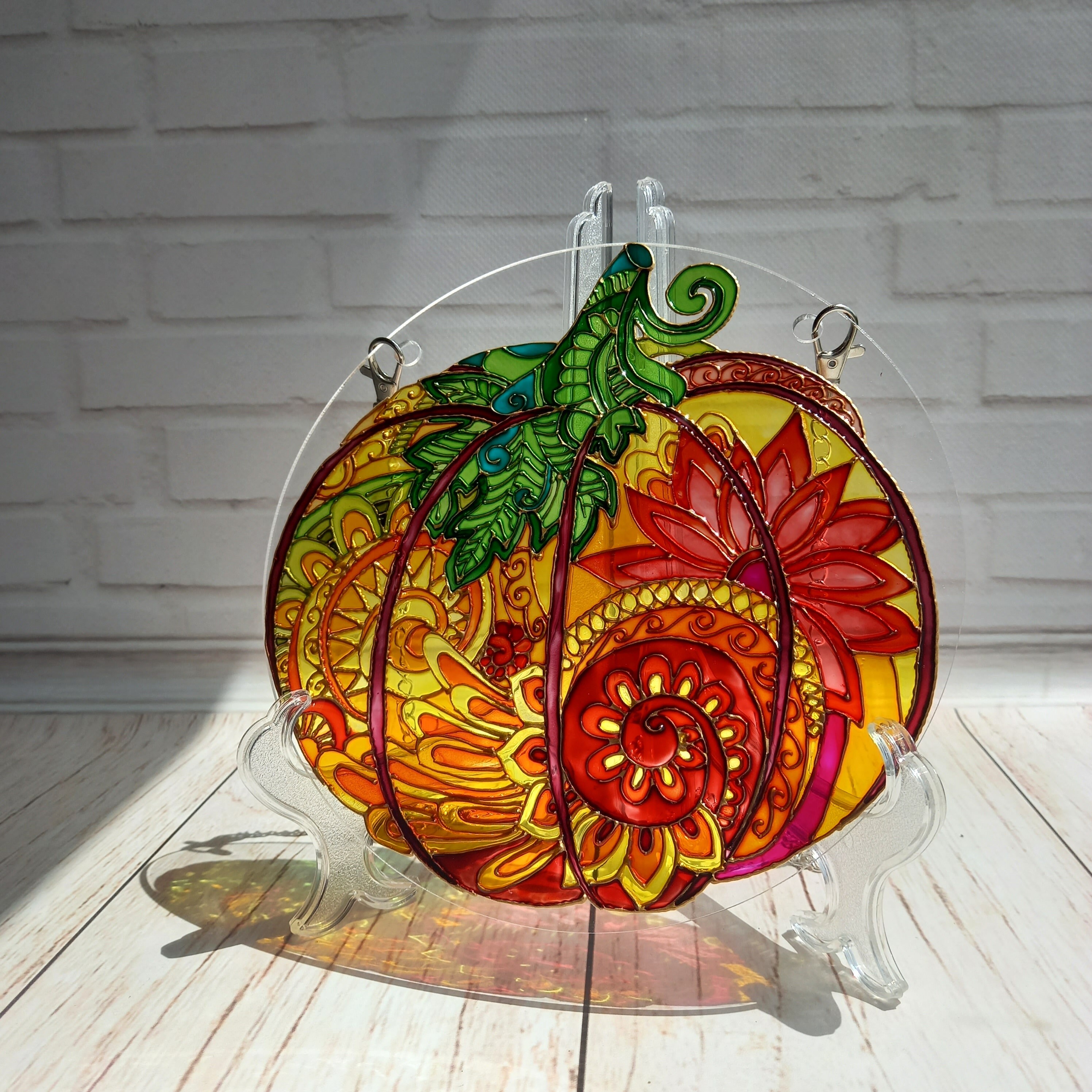Stained Glass Suncatcher Pumpkin 10 in 24 cm Glass Window | Etsy