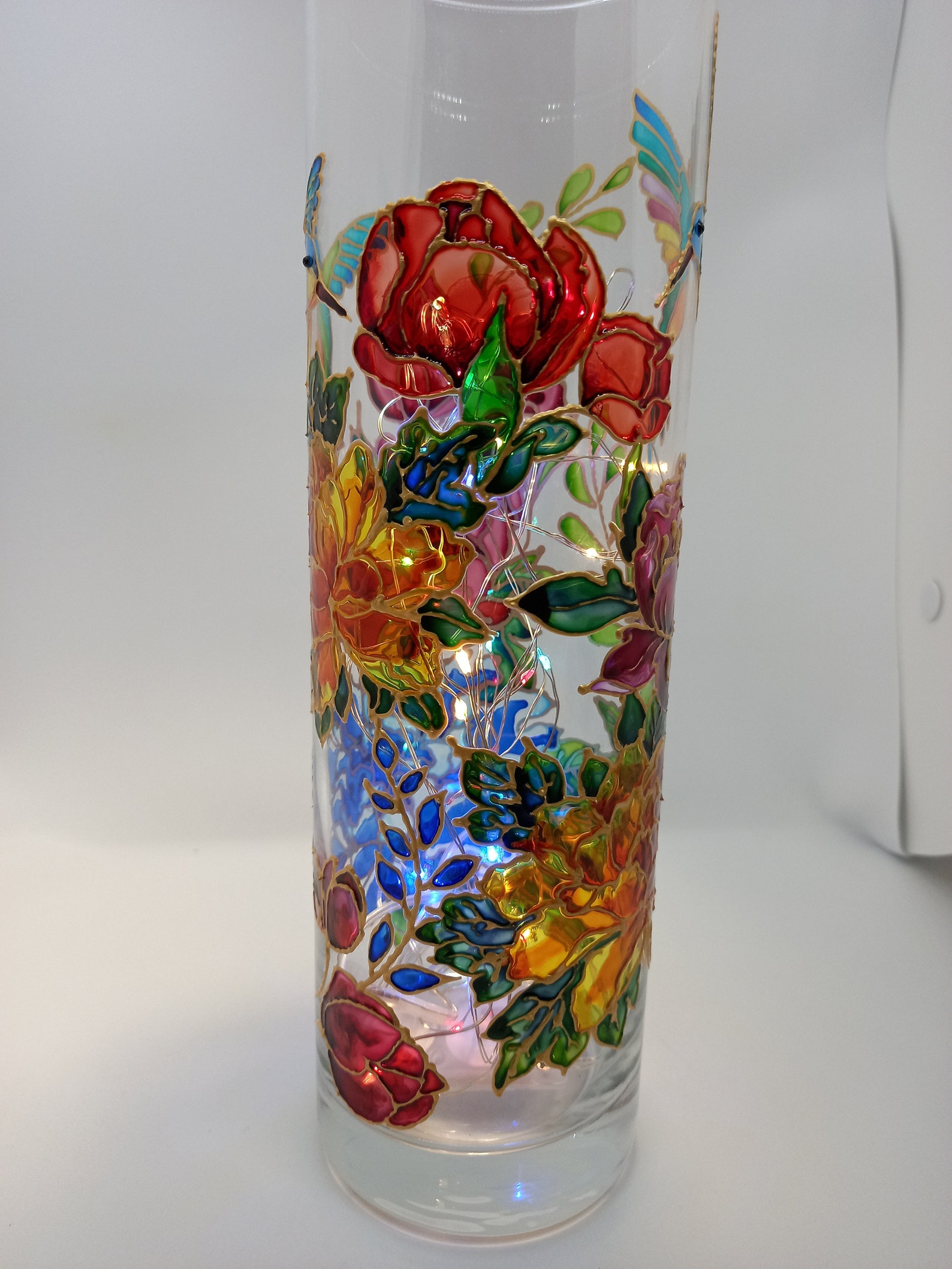 Stained Glass Vase Lamp Hand Painted Vase 102 in 25 cm Etsy