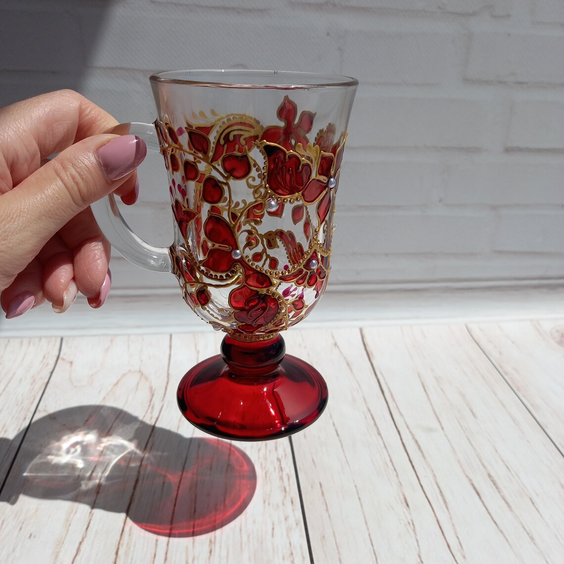 Stained Glass Coffee Cup 6 3/4 oz 200 ml Hand Painted Etsy