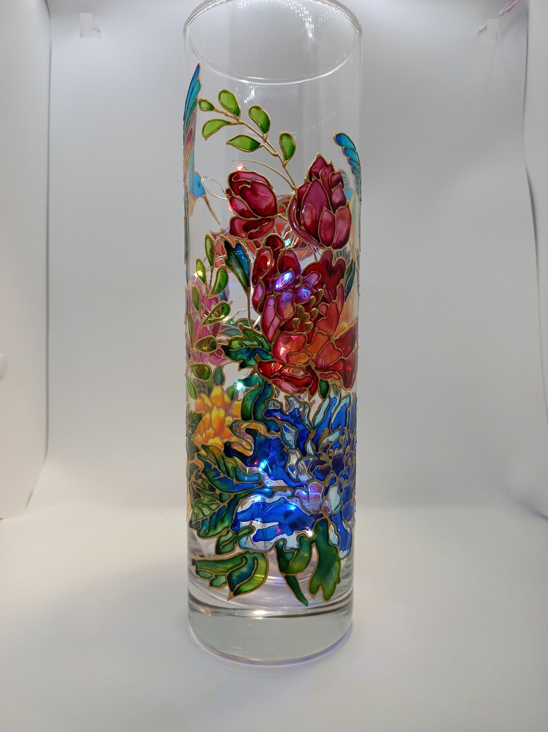 Stained Glass Vase Lamp Hand Painted Vase 102 in 25 cm Etsy
