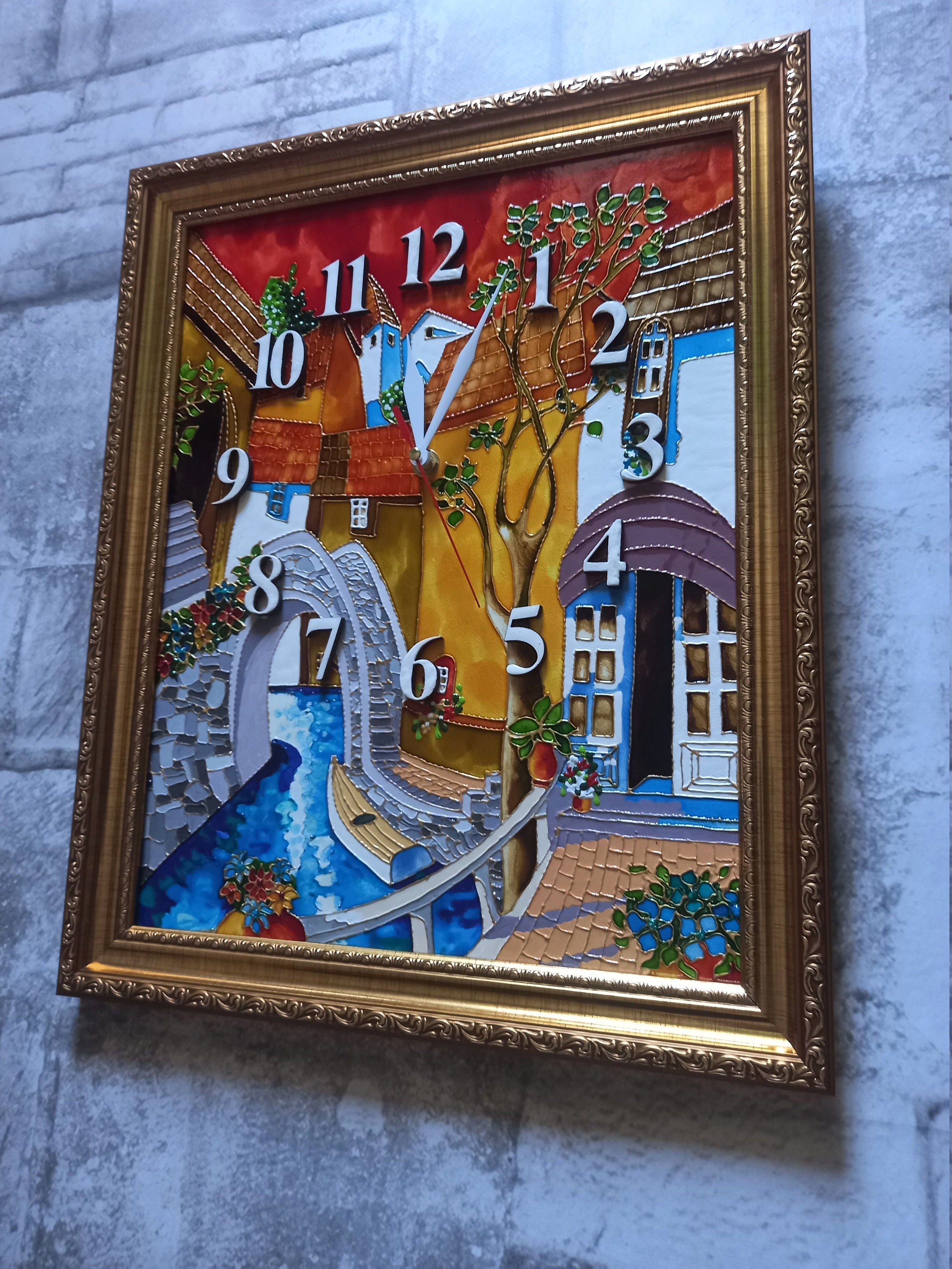 Large Wooden Wall Clock 115145 in 3038 cm Stained Glass Etsy