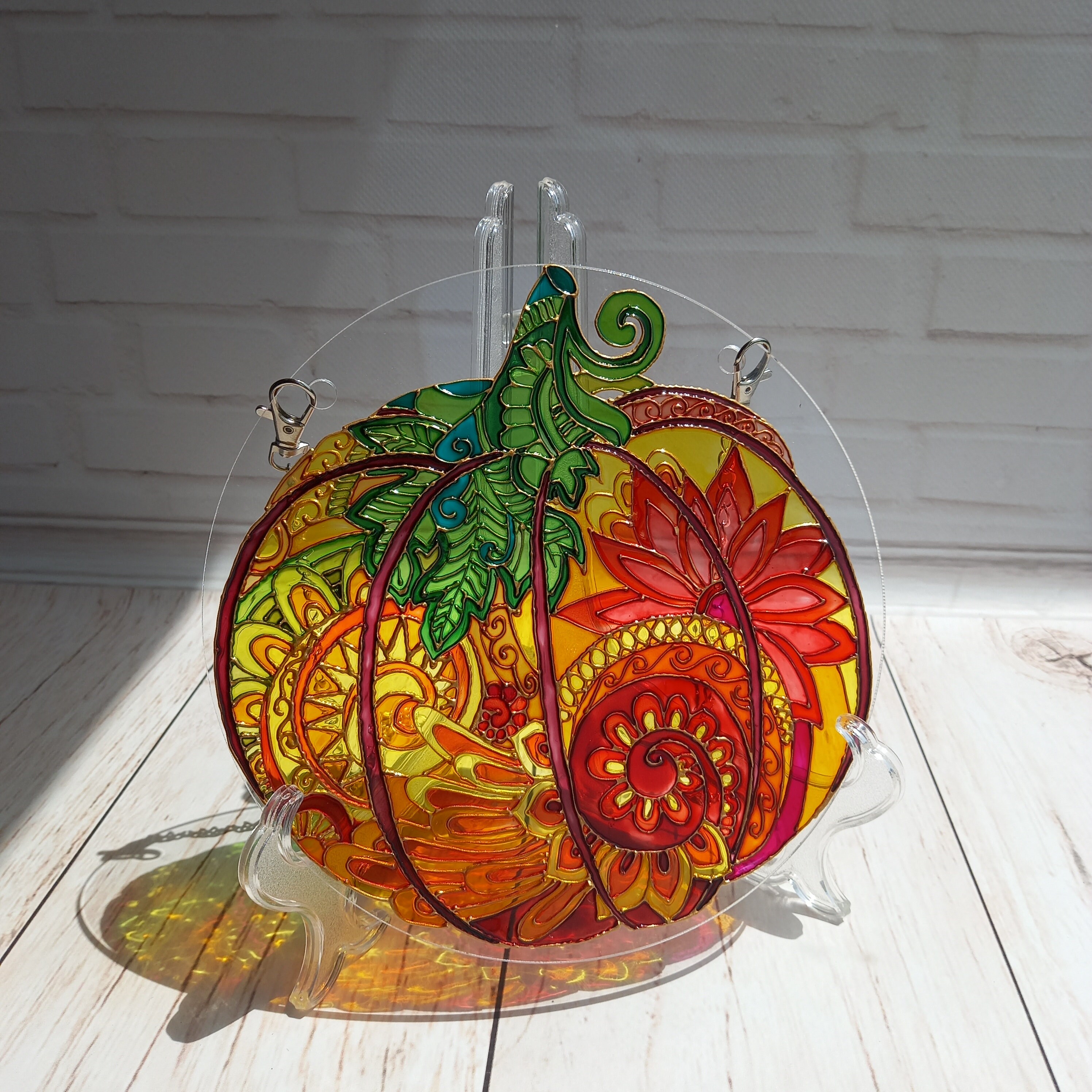 Stained Glass Suncatcher Pumpkin 10 in 24 cm Glass Window | Etsy