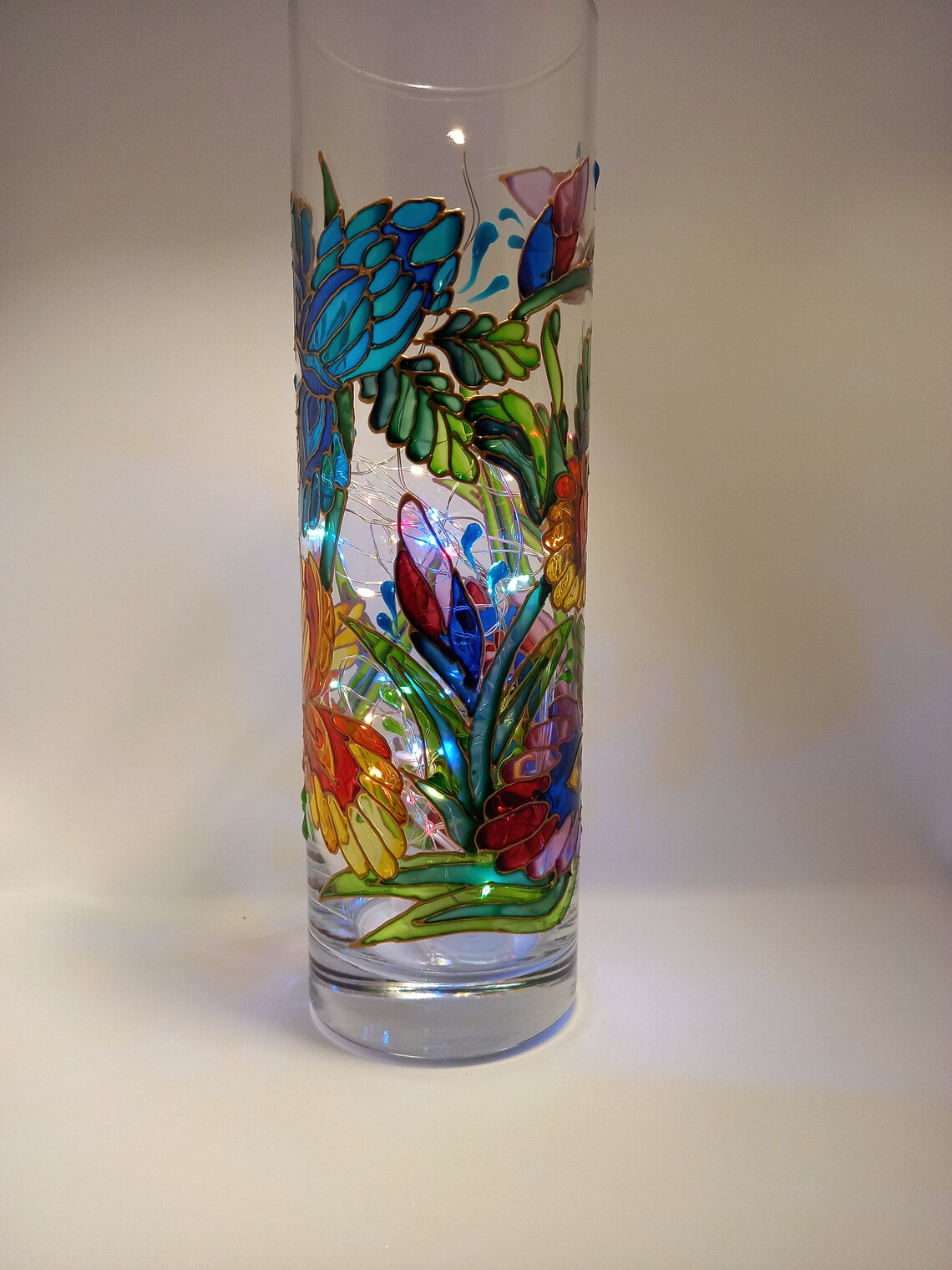 Stained Glass Vase Irises Hand Painted Vase Lamp 102 in Etsy