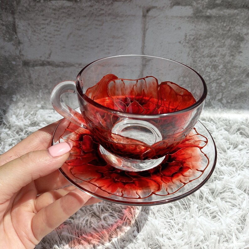 Tea Set Glass Custom Cup 67 Oz 200 Ml for Coffee and Saucer Etsy