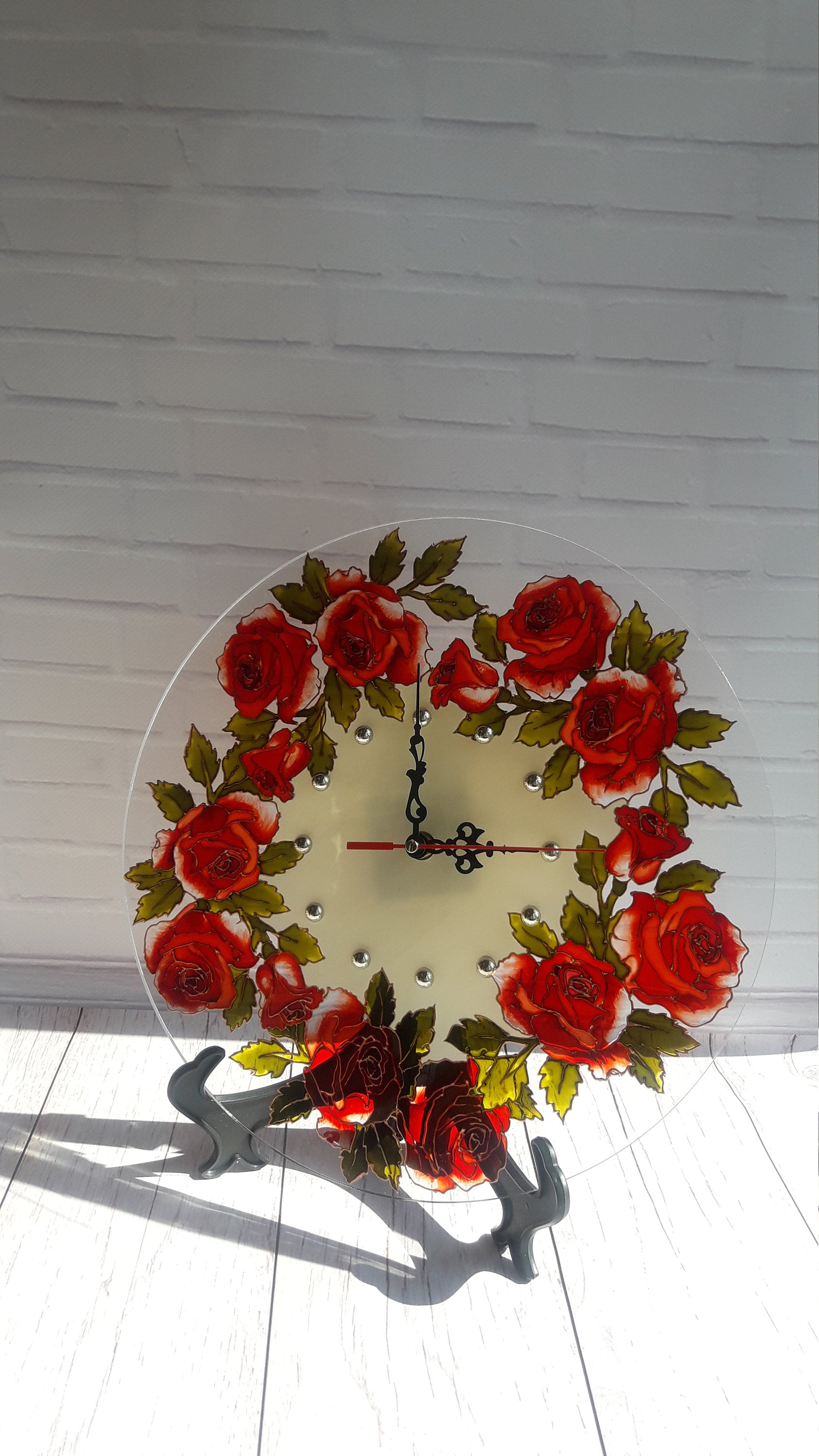 Red Rose Wall Clock 126 in 32 cm Hand Painted Round Clock Etsy