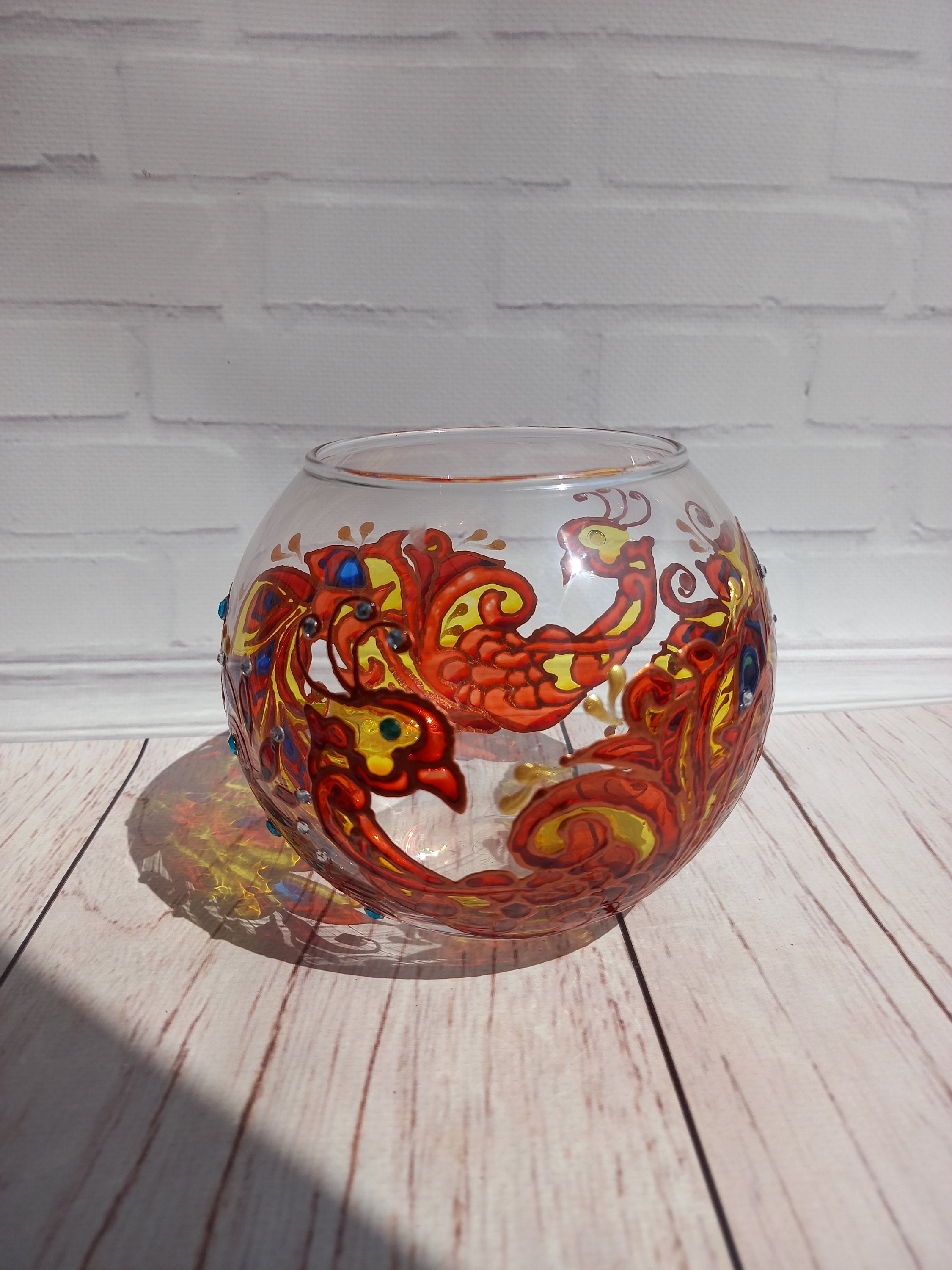 Hand Painted Vase Lamp 43 in 11 cm Round Candlestick Glass Etsy