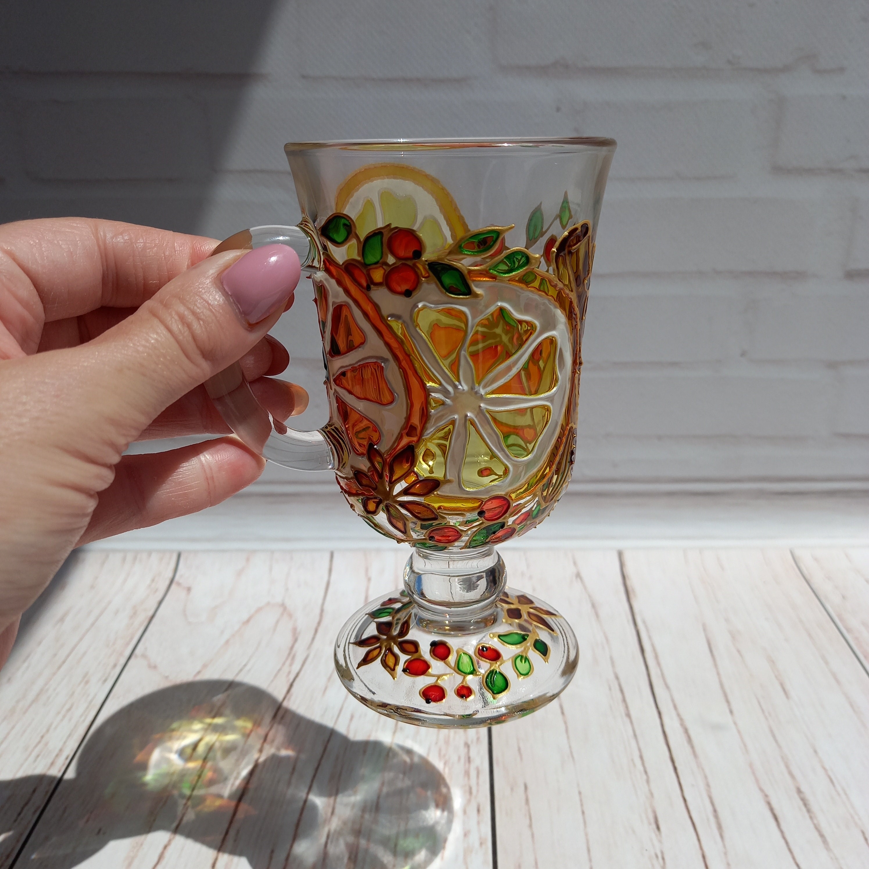 Stained Glass Coffee Cup 6 3/4 oz 200 ml Hand Painted Etsy