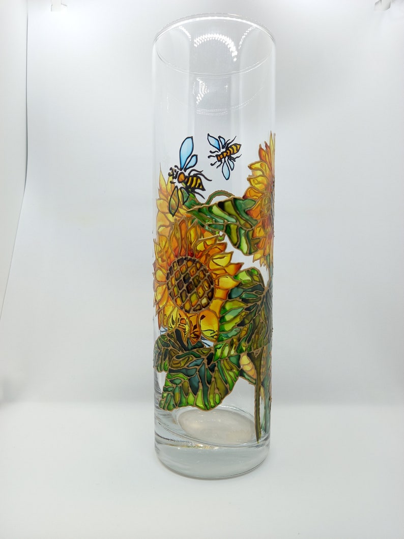 Stained Glass vase Hand Painted Sunflowers Glass Vase Lamp Etsy