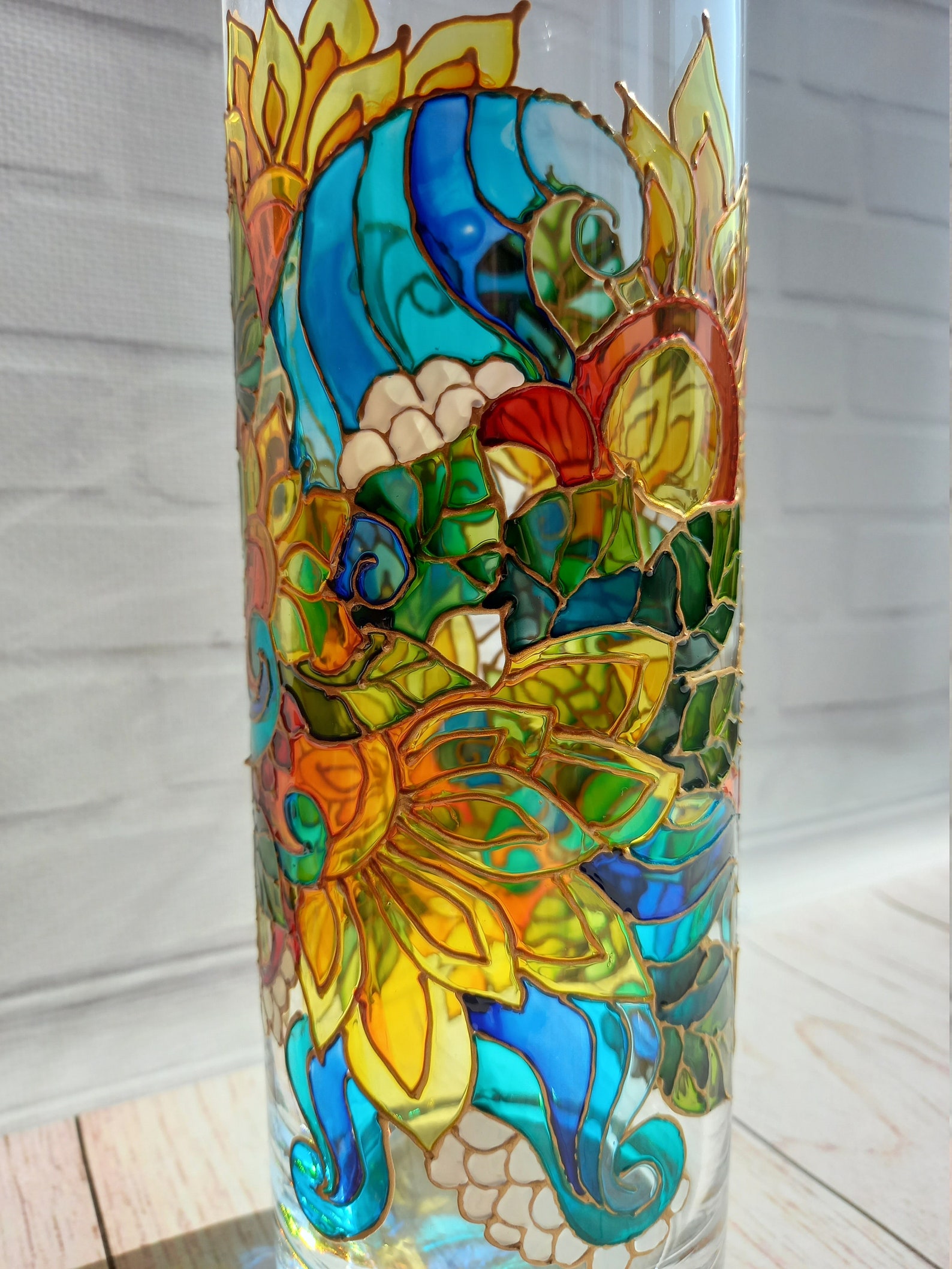 Stained Glass Flowers Vase Sunflower 102 in 25 cm Vase Etsy