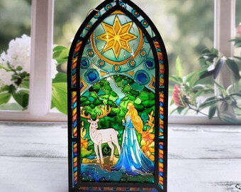 Book nook with Candle Stained glass window Book lover gift Bookish gifts Library decor Desk decor Custom suncatcher Candle holder