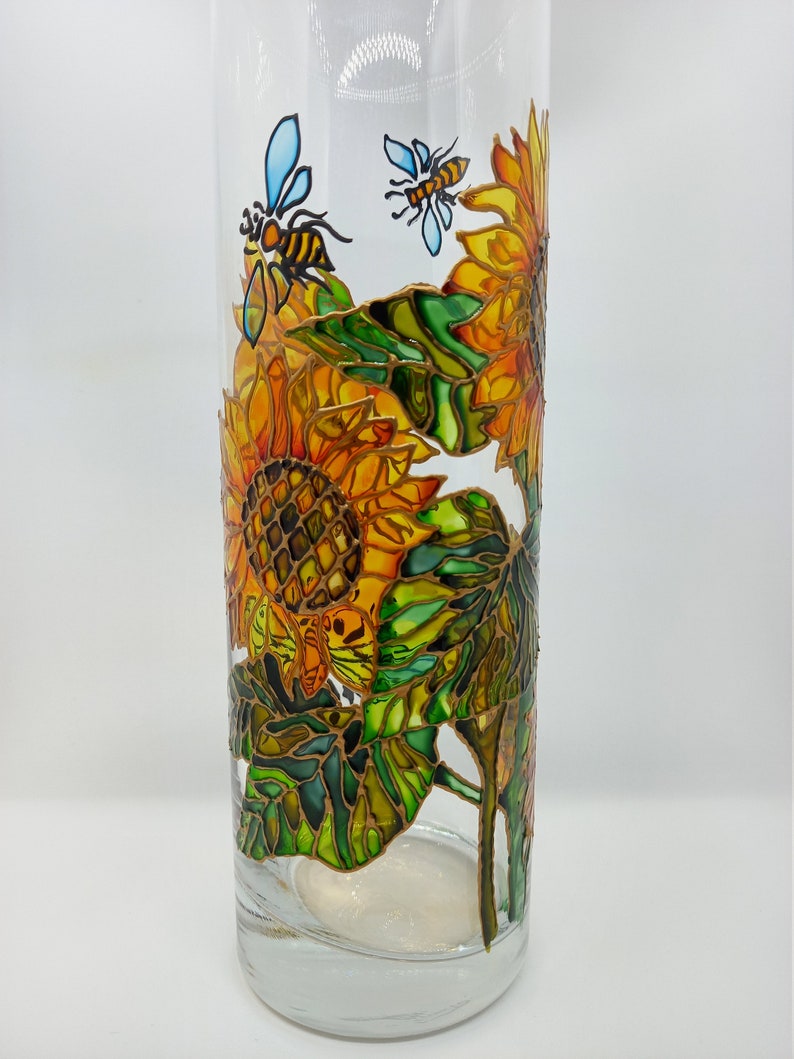 Stained Glass vase Hand Painted Sunflowers Glass Vase Lamp Etsy