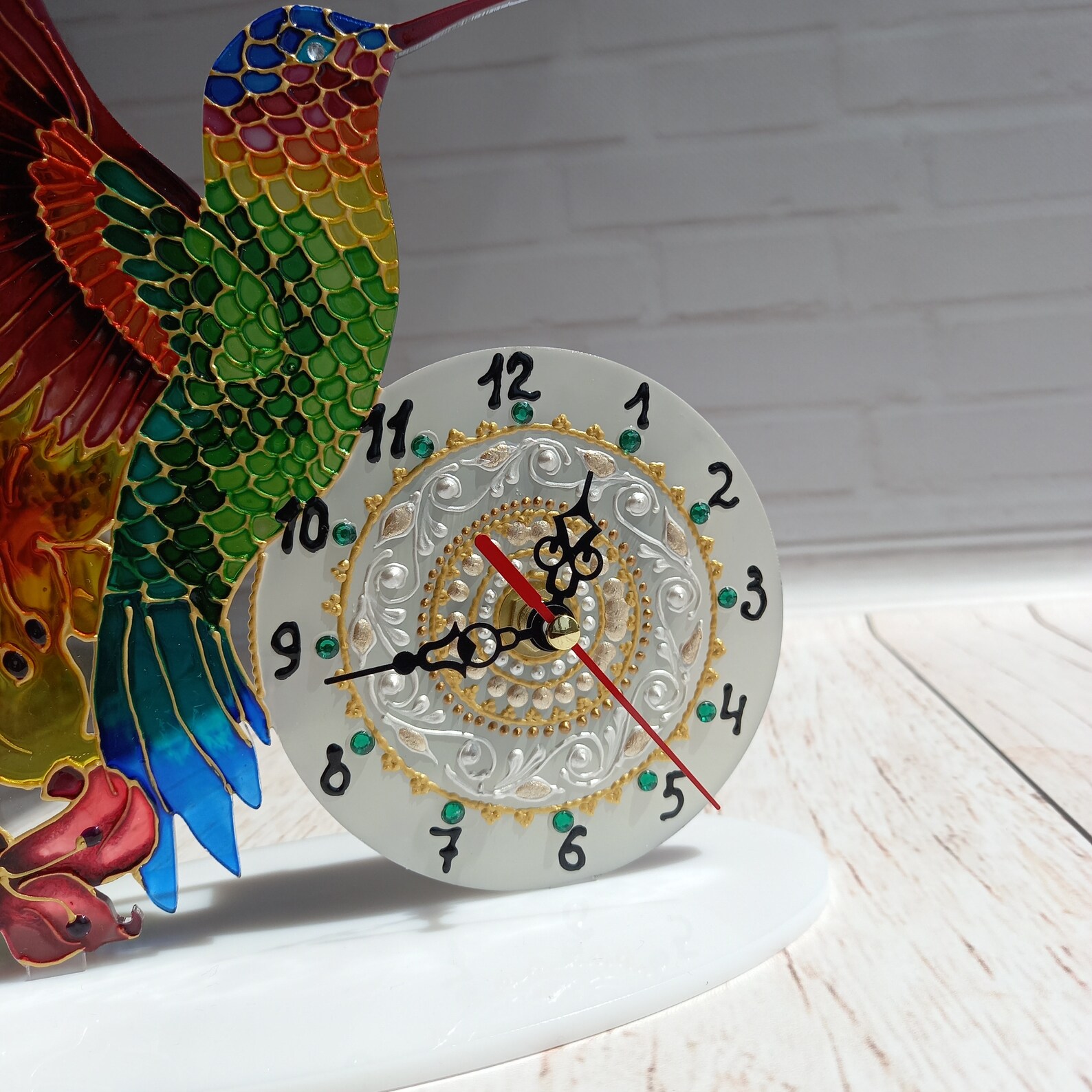 Stained Glass Table Clock Hummingbird 8 in 21 Cm Custom Etsy