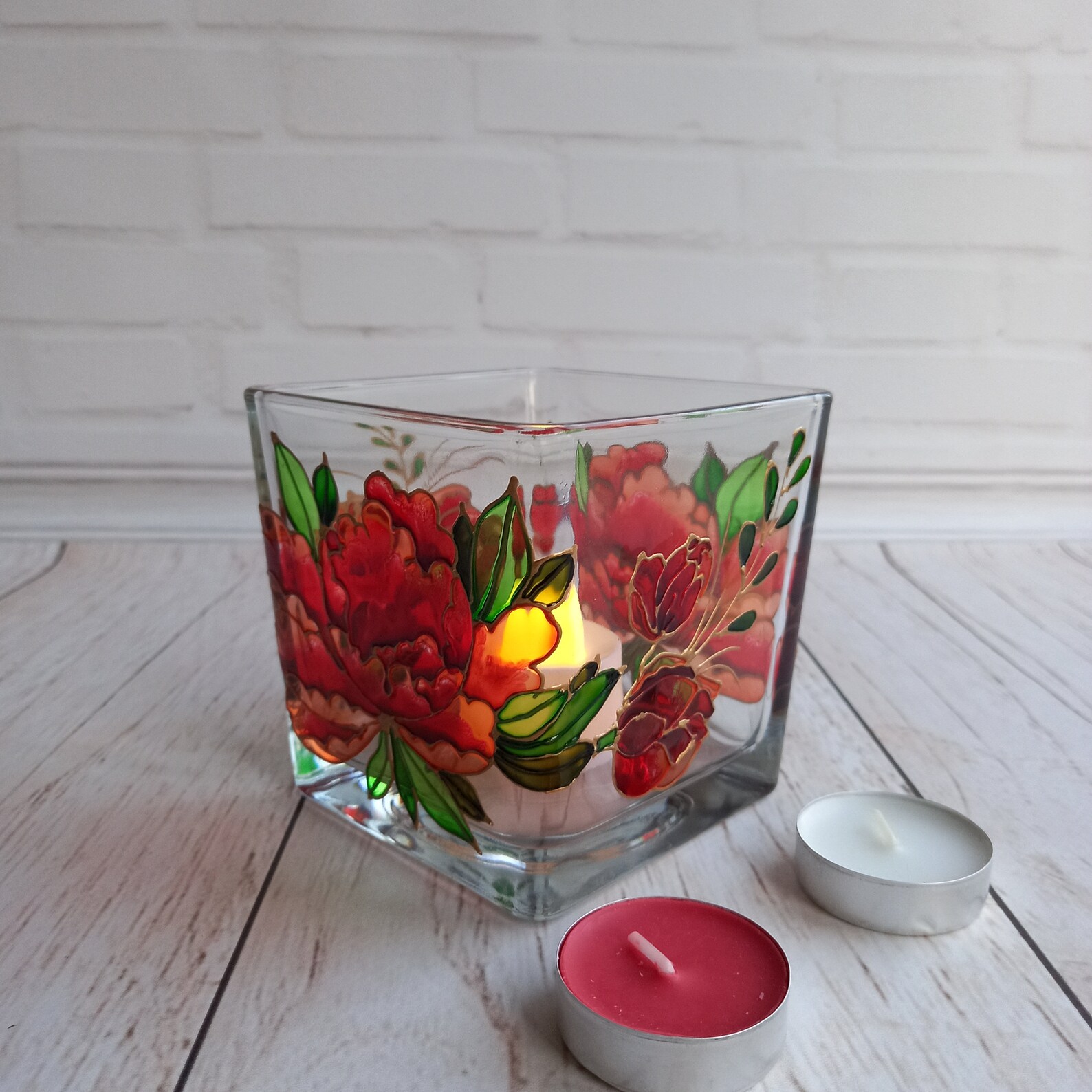 Stained Glass Tea Light Holder 444 in 101010 cm Square Etsy