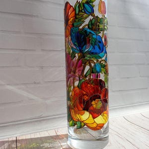 Stained glass vase Poppy vase 10 inch vase  Flower vase Tall glass vase Personalized vase Custom Vase  Mothers day gift Wild flower vase