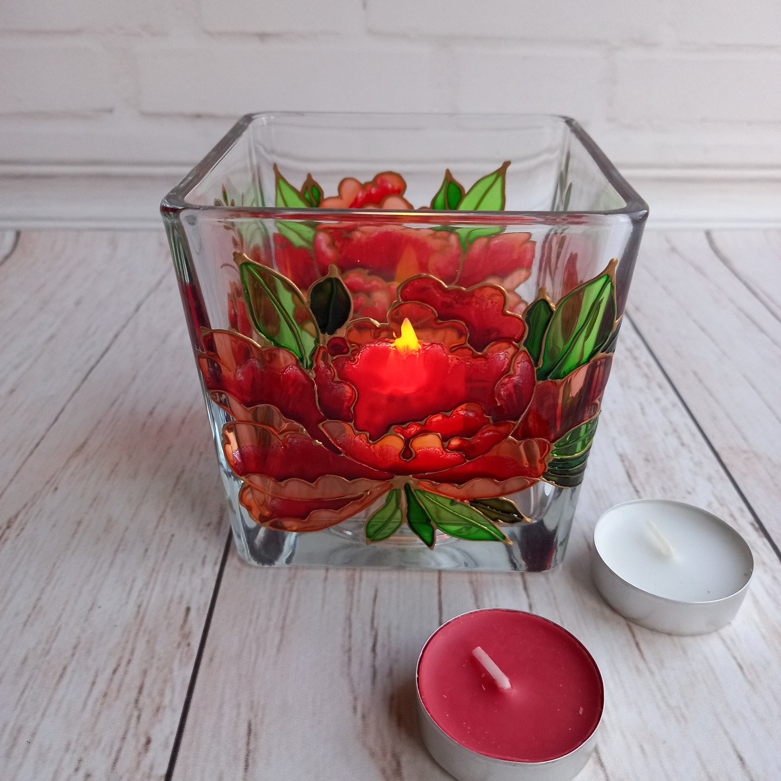 Stained Glass Tea Light Holder 444 in 101010 cm Square Etsy