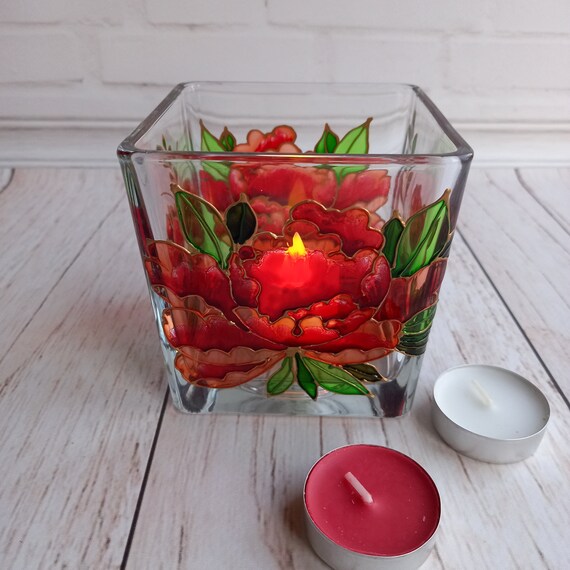 Stained Glass Tea Light Holder 444 in 101010 Cm Square Etsy