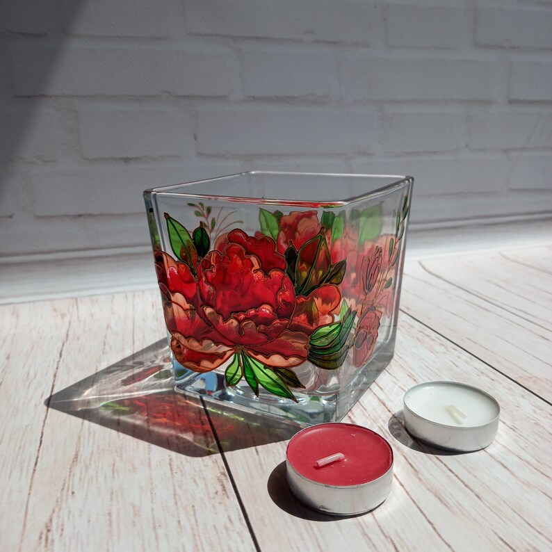 Stained Glass Tea Light Holder 444 in 101010 Cm Square Etsy