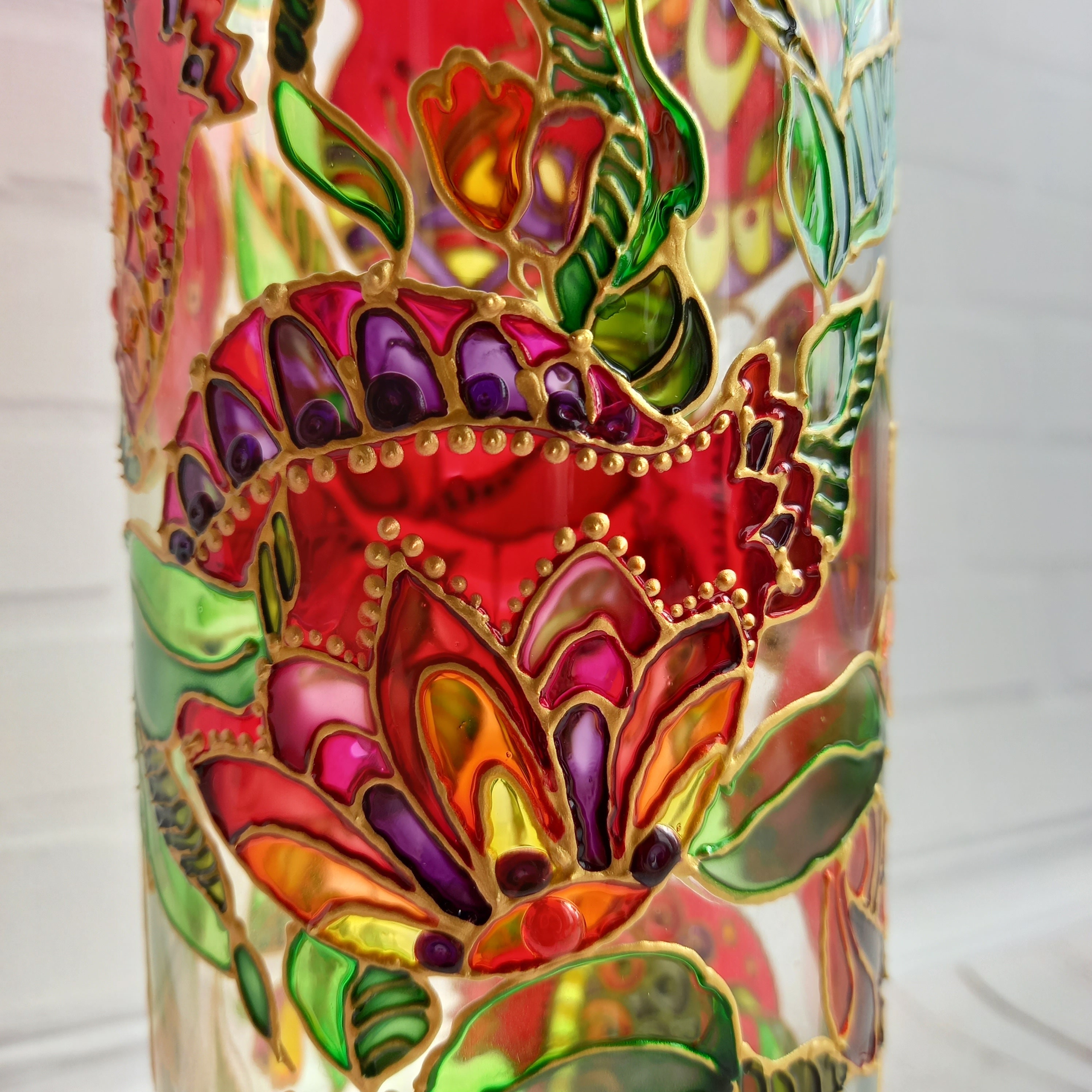 Stained Glass Vase Pomegranate 104 in 2610 cm Flowers Etsy