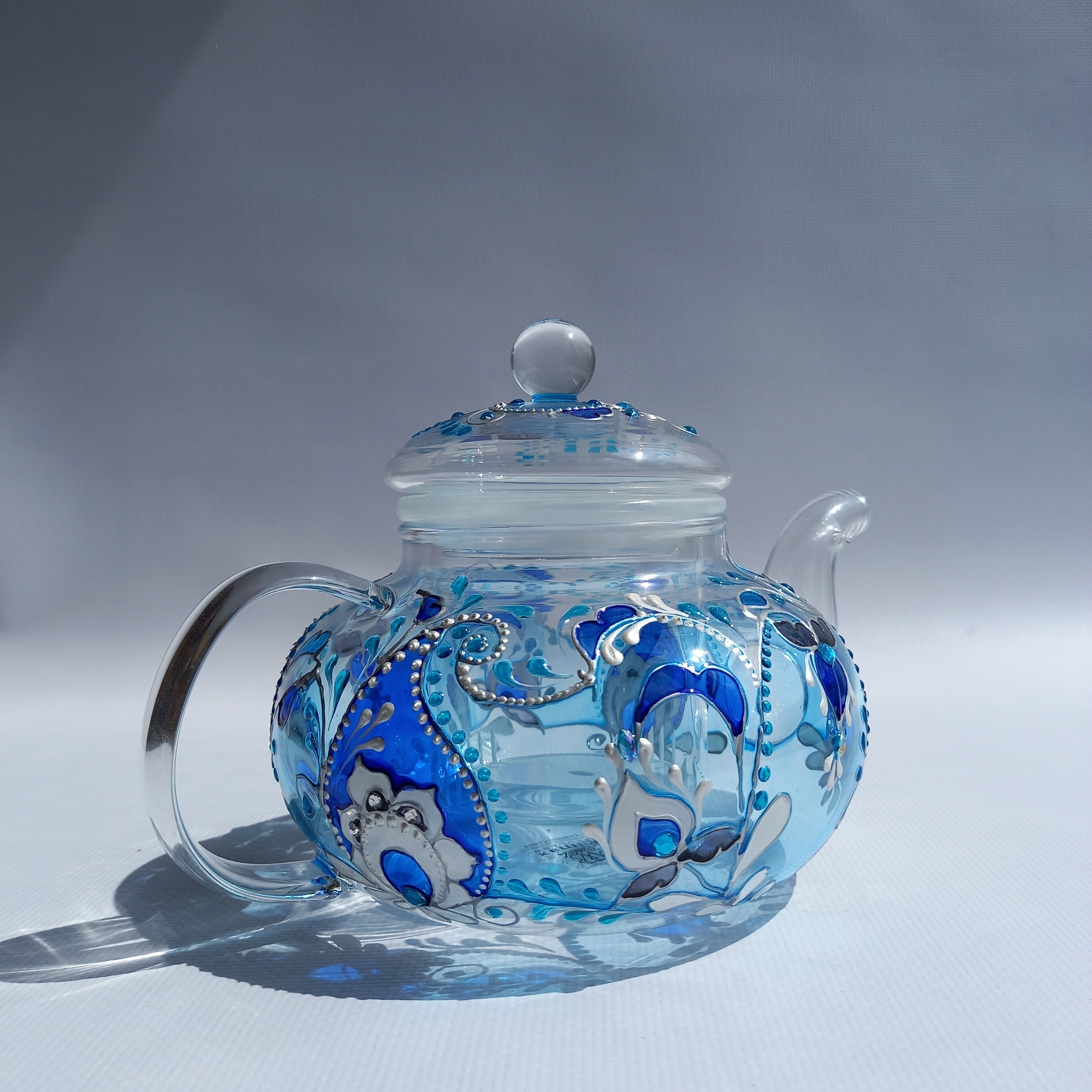 Stained Glass Teapot 20 Oz ( 600 Ml) Blue Hand Painted Teapot Custom ...