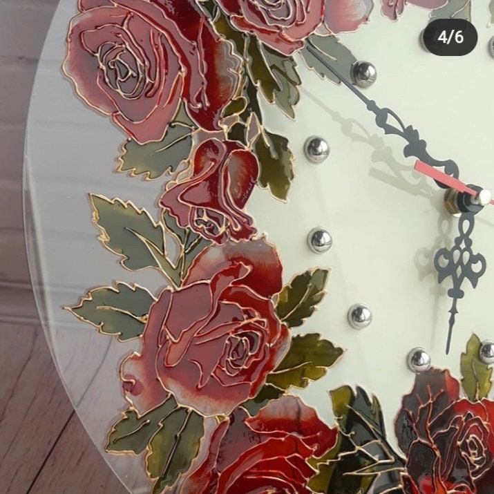 Red Rose Wall Clock 126 in 32 cm Hand Painted Round Clock Etsy