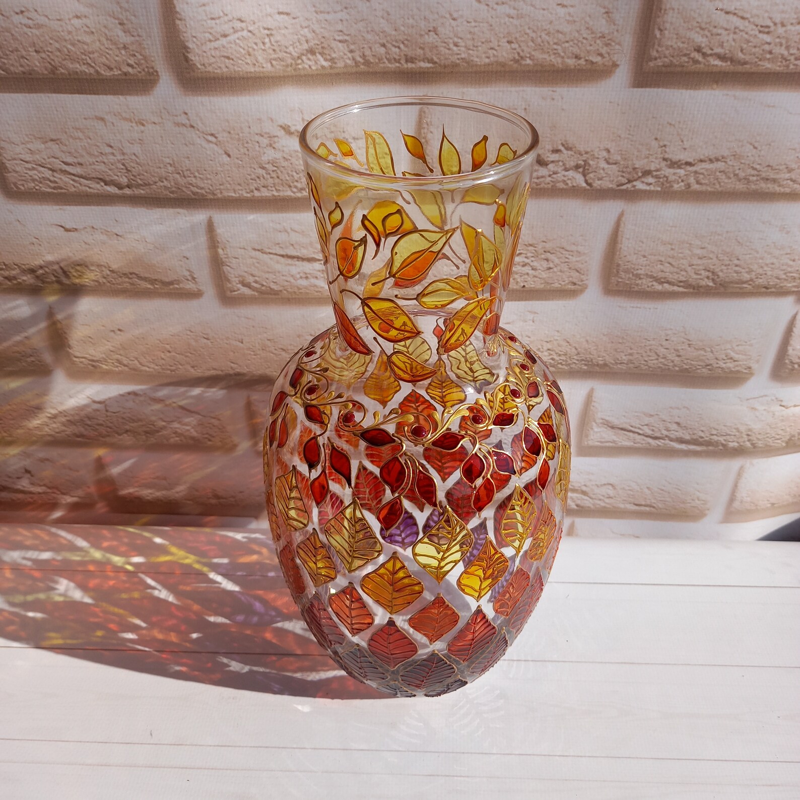 Stained Glass Vase Hand Painted Vase Jug 10 in 26 cm Etsy
