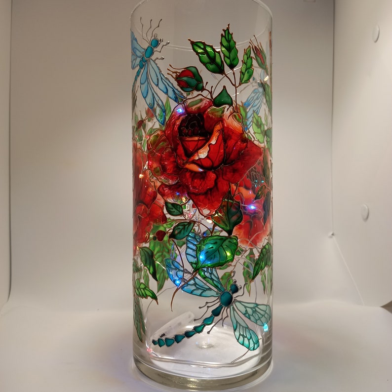 Tall Stained Glass Vase 1043 in 2611 Cm Red Roses Etsy