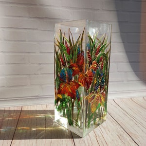 Stained Glass Vase 8*4*4 in/ 20*10*10 cm Irise Vase Tall Glass Vase Hand Made Vase Square Glass Vase Custom Vase Colorful Vase Art deco Vase