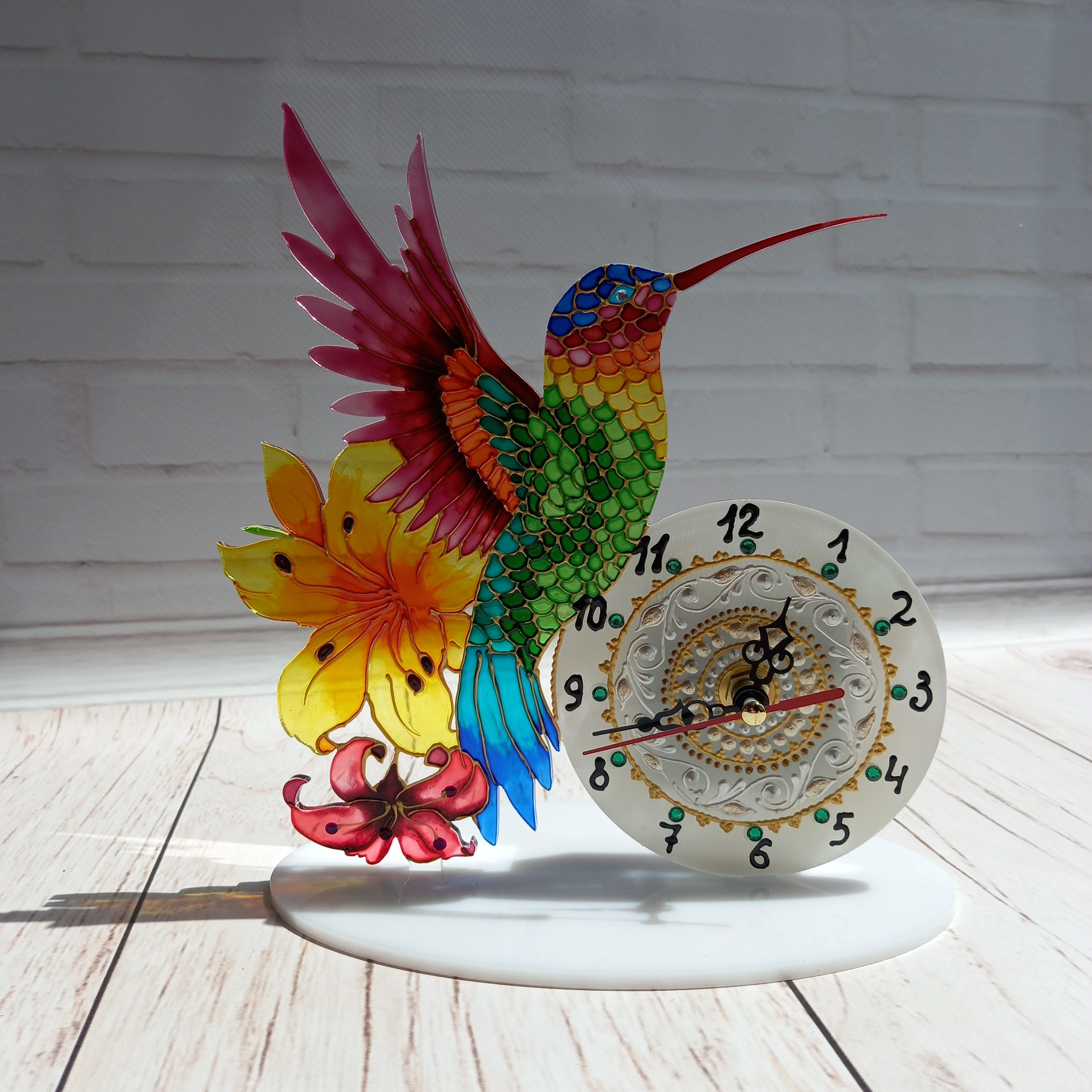 Stained Glass Table Clock Hummingbird 8 in 21 cm Custom Etsy