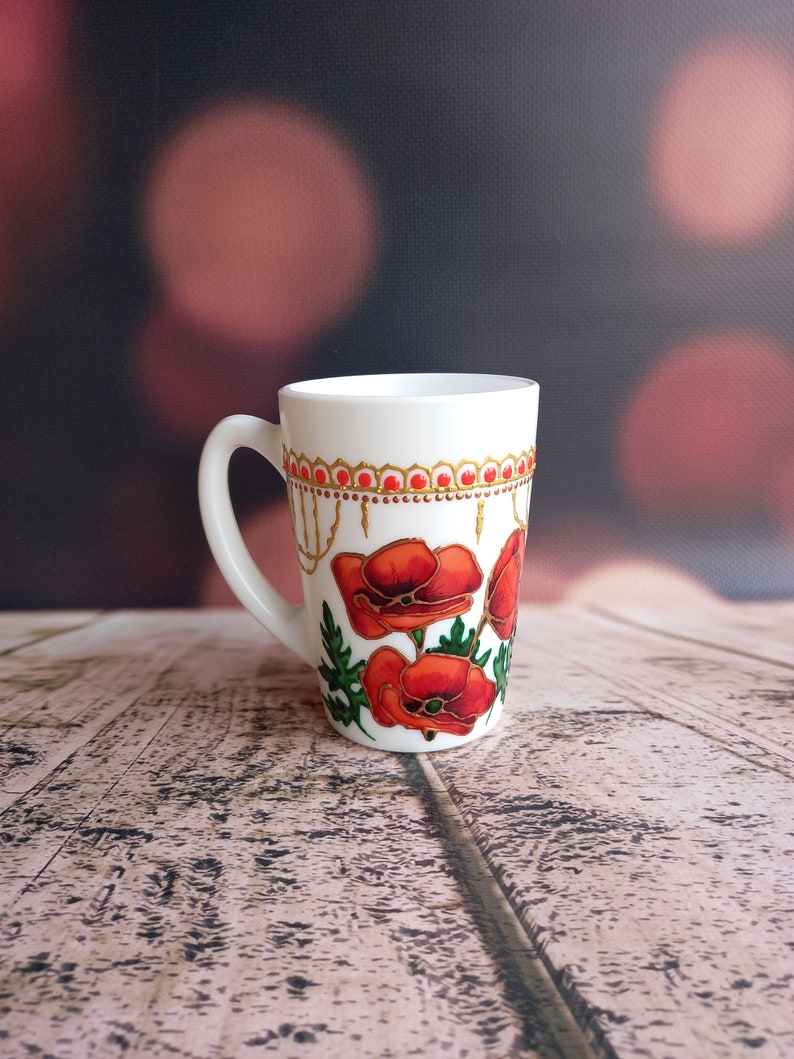 White Ceramic Tea Cup 300 ml 1014 oz Hand Painted Coffe Etsy