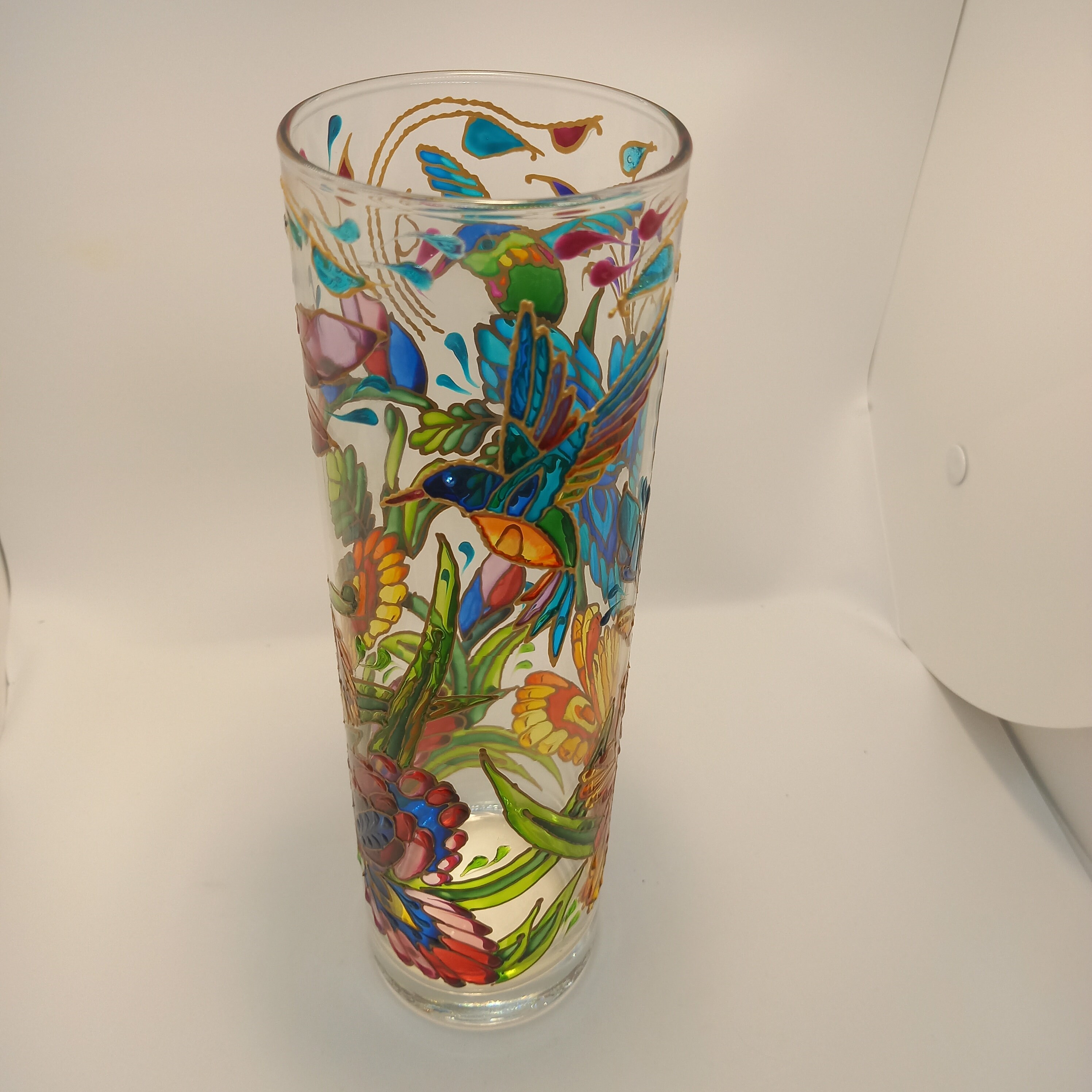 Tall Stained Glass Vase Irises Hand Painted Vase 10 in 25 Etsy