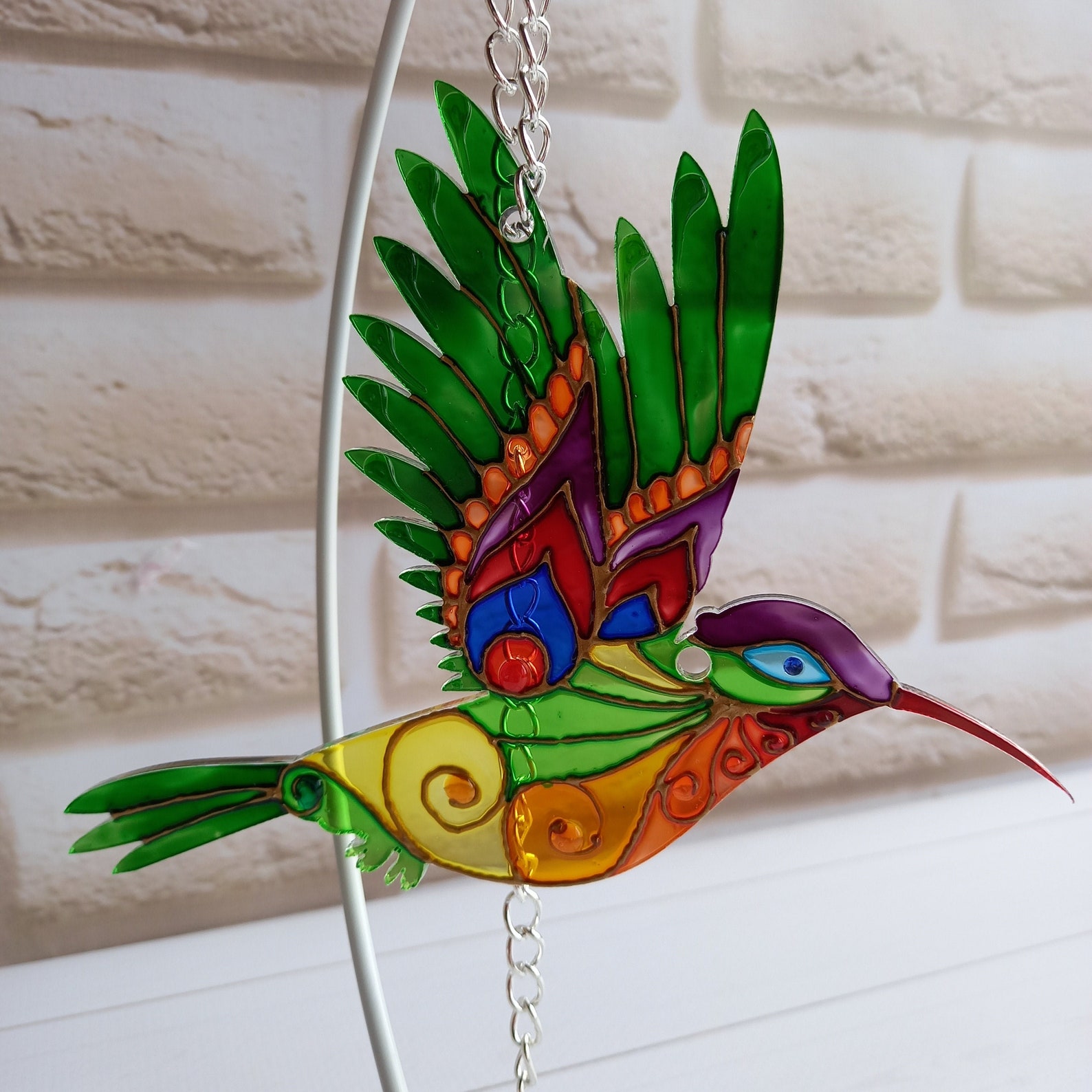 Stained Glass Suncatcher Hummingbird 64 1/2 in 1512 cm Etsy