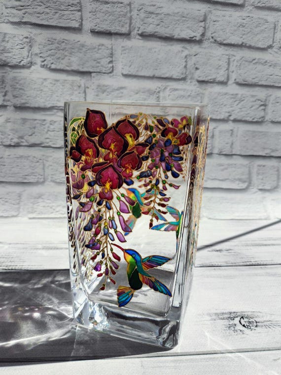 ステンドグラスの花瓶 8*4*3 インチ (20*10*8 cm) 藤の花瓶 花瓶