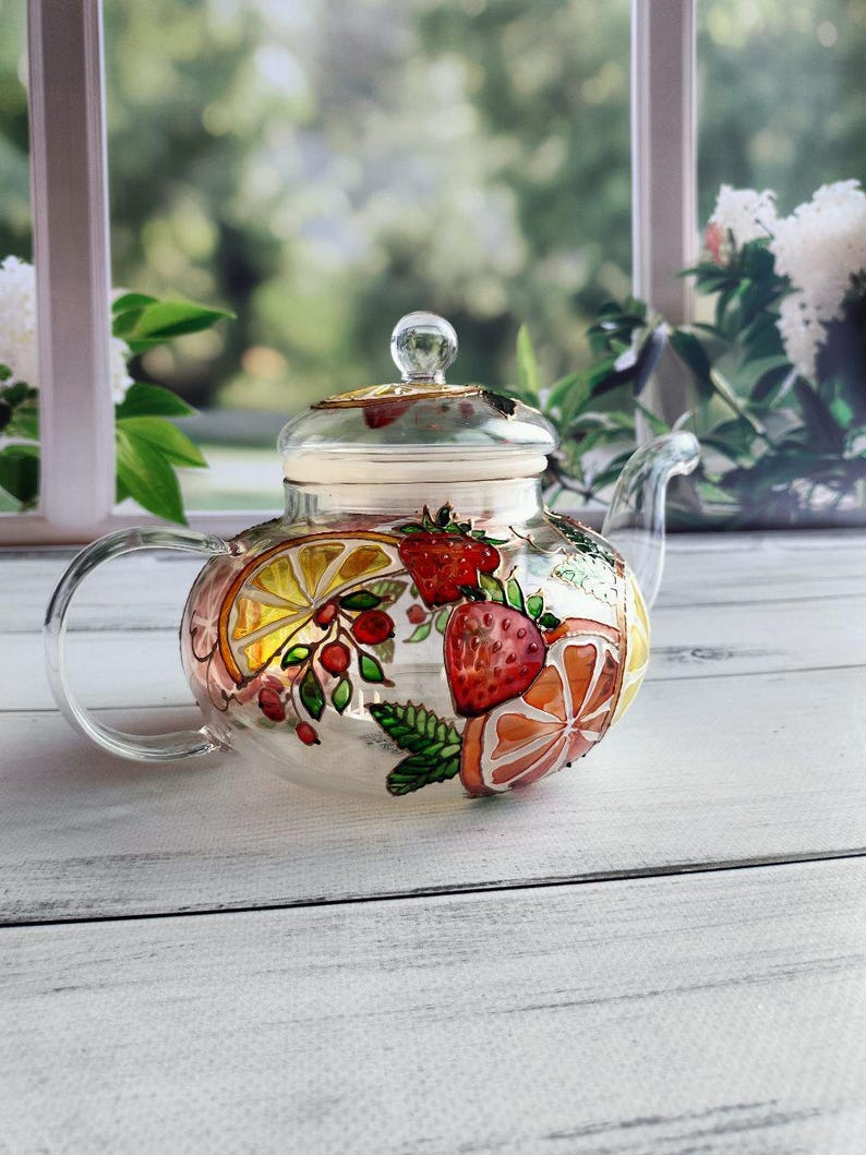 Hand Painted Teapot 26 Oz Stained Glass Teapot Personalized Teapot Gift ...