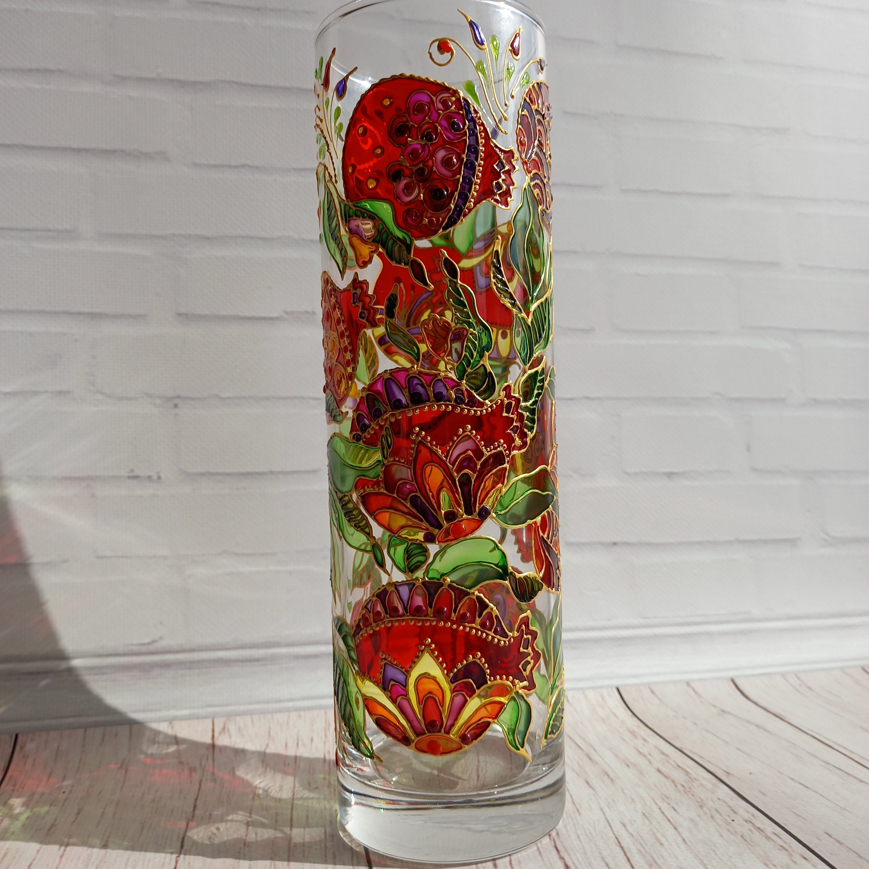 Stained Glass Vase Pomegranate 104 in 2610 cm Flowers Etsy