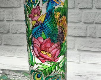 Stained Glass Vase Peacock 10* 4 1/3 in ( 25*11 cm) Flowers Vase  Round Glass Vase Personalized Vase Custom Vase