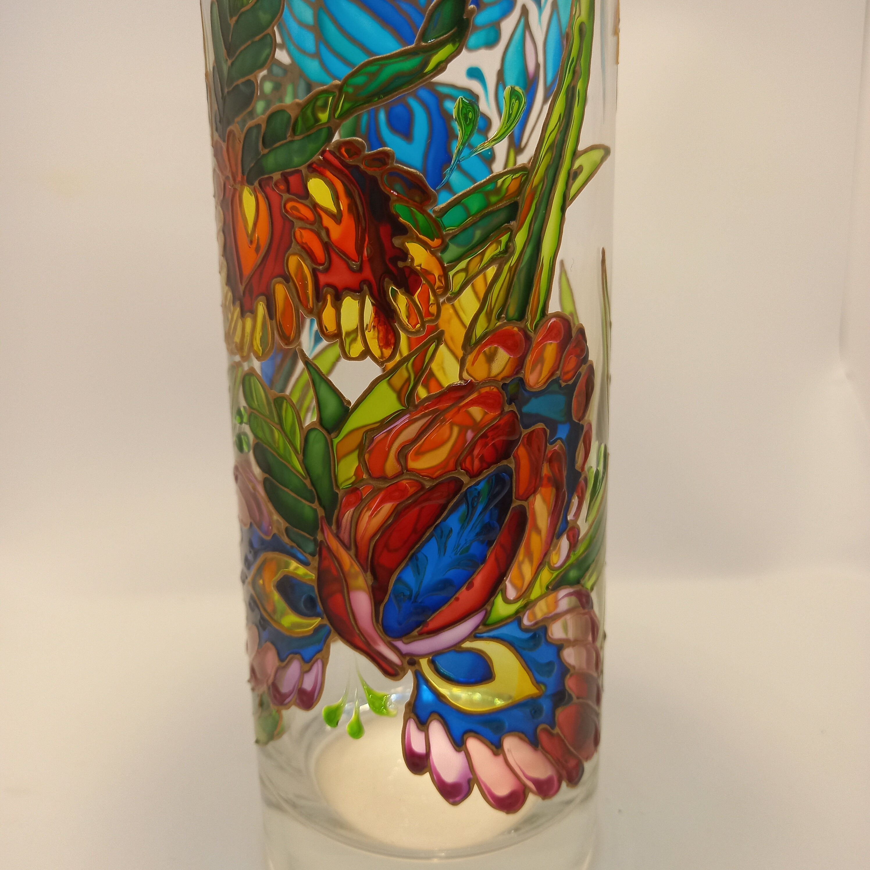 Tall Stained Glass Vase Irises Hand Painted Vase 10 in 25 Etsy