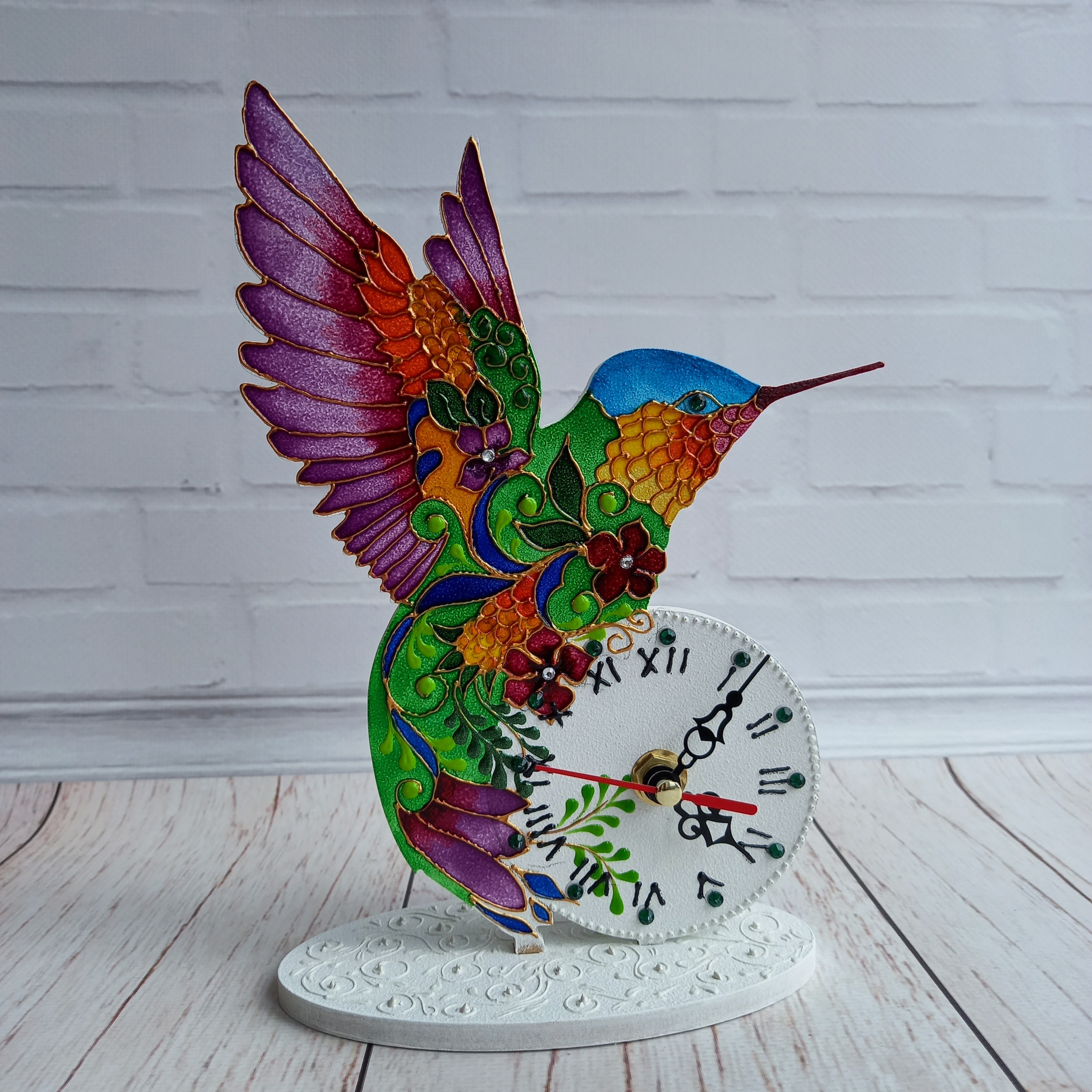 Home Décor Clocks Home & Living 21 cm Stained Glass Clock Hummingbird