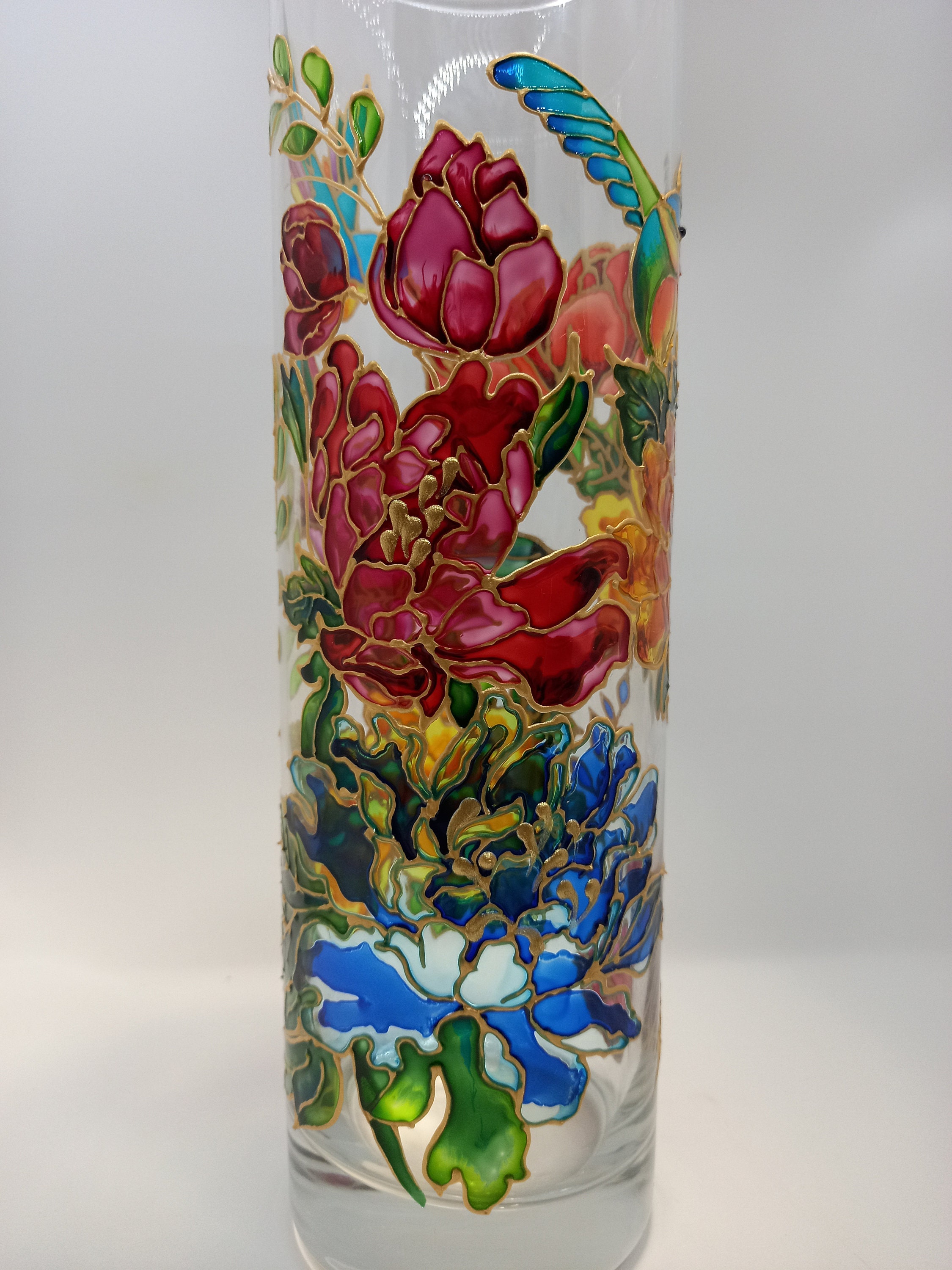 Stained Glass Vase Lamp Hand Painted Vase 102 in 25 cm Etsy