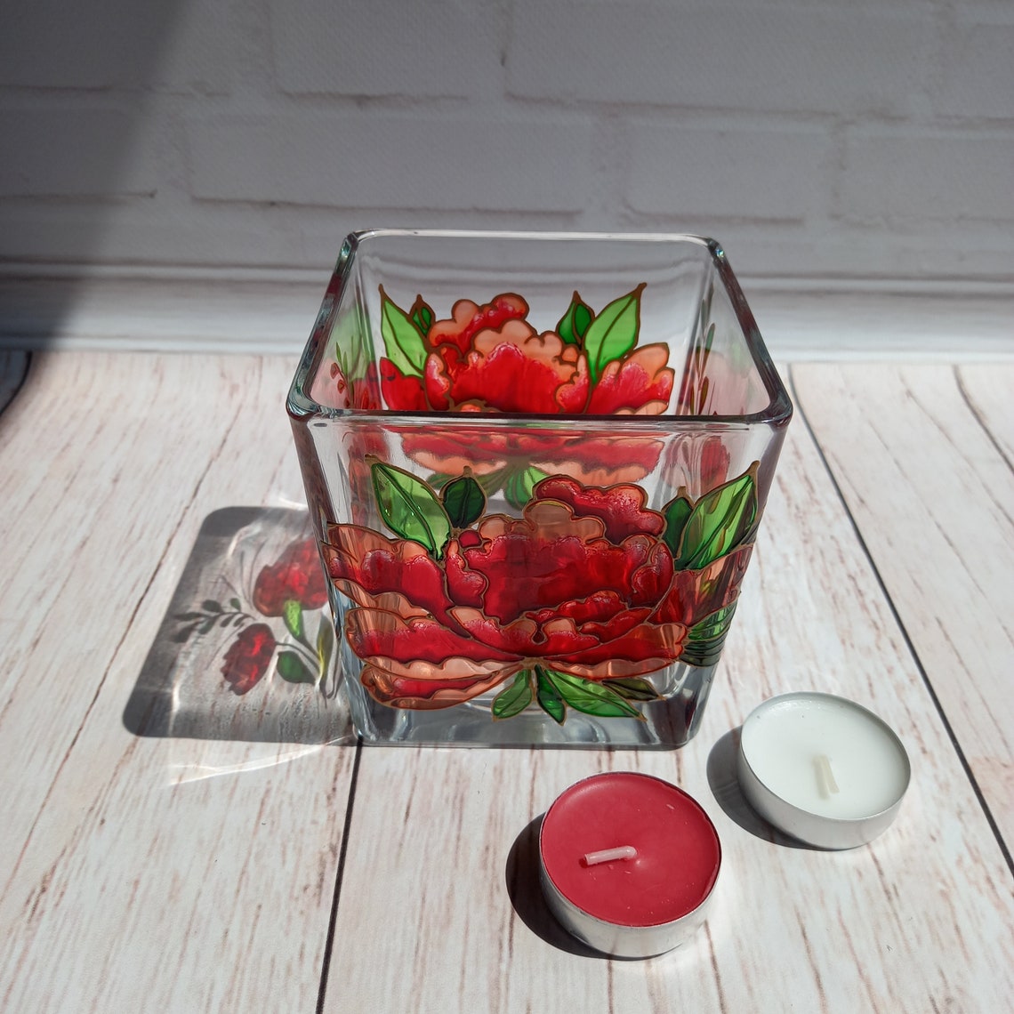 Stained Glass Tea Light Holder 444 in 101010 cm Square Etsy