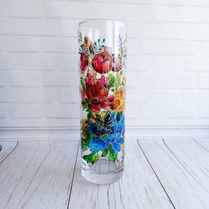 Stained Glass Vase Peonies  10 in ( 26 cm) Flowers Vase  Round Glass Vase Hand Painted Vase Prsonalized Gift Custom Vase