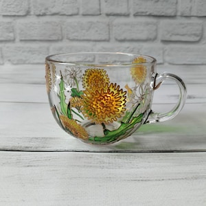 Stained Glass Coffee Cup 17 oz ( 500 ml ) Dandelions Coffee Mug  Hand Painted Mug Personalized Tea Mug Custom Glass Cup Wildflower Mug